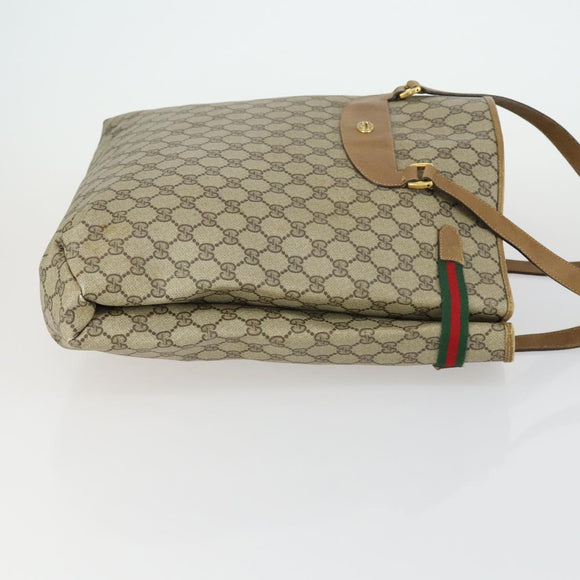 GUCCI GG Supreme Web Sherry Line Tote Bag PVC Beige Gold 39 02 091 Auth 161753
