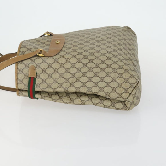 GUCCI GG Supreme Web Sherry Line Tote Bag PVC Beige Gold 39 02 091 Auth 161753