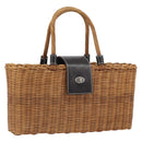 BURBERRY Blue Label Hand Bag Rattan Beige Silver Auth 161754-1