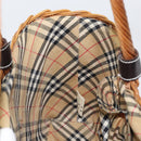BURBERRY Blue Label Hand Bag Rattan Beige Silver Auth 161754-17
