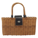BURBERRY Blue Label Hand Bag Rattan Beige Silver Auth 161754-13