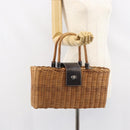 BURBERRY Blue Label Hand Bag Rattan Beige Silver Auth 161754-20
