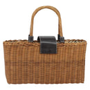 BURBERRY Blue Label Hand Bag Rattan Beige Silver Auth 161754-2