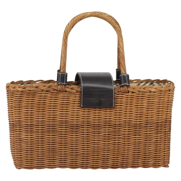 BURBERRY Blue Label Hand Bag Rattan Beige Silver Auth 161754