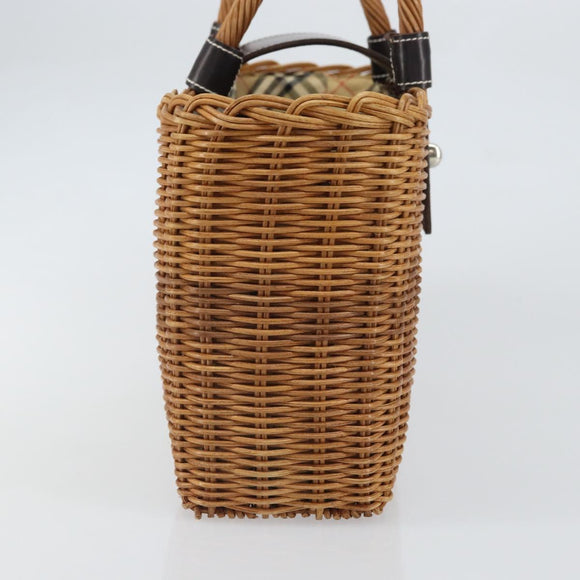 BURBERRY Blue Label Hand Bag Rattan Beige Silver Auth 161754