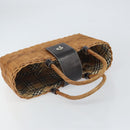BURBERRY Blue Label Hand Bag Rattan Beige Silver Auth 161754-6
