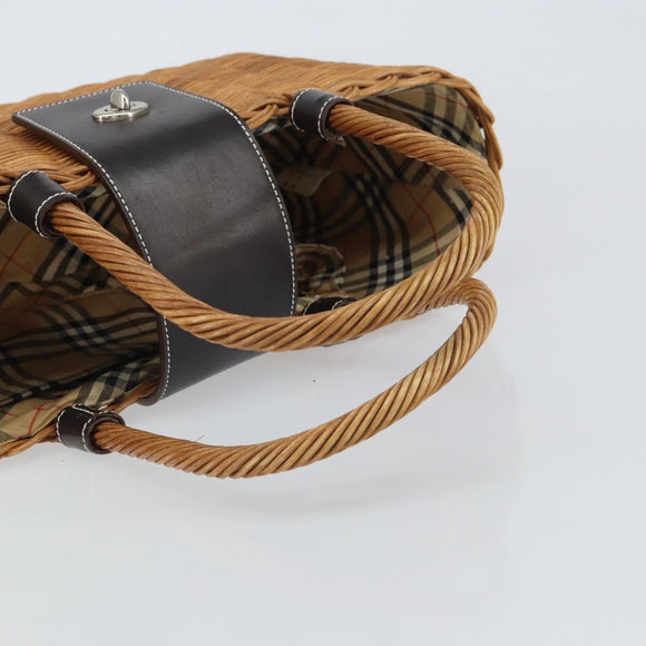 BURBERRY Blue Label Hand Bag Rattan Beige Silver Auth 161754