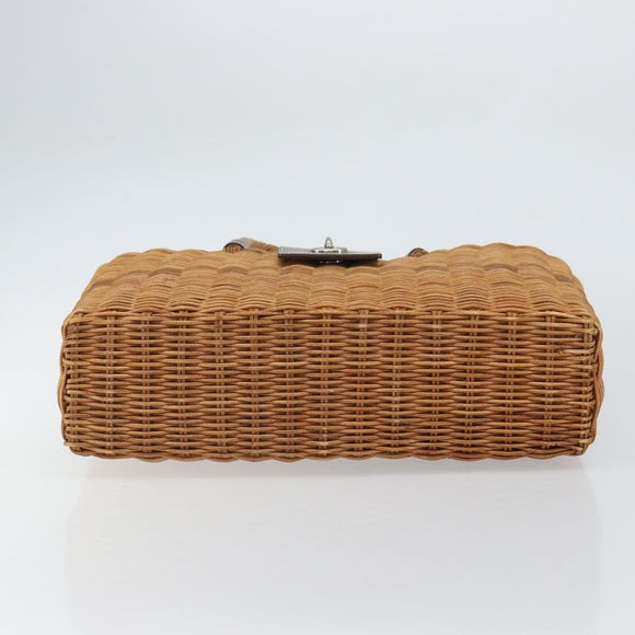 BURBERRY Blue Label Hand Bag Rattan Beige Silver Auth 161754