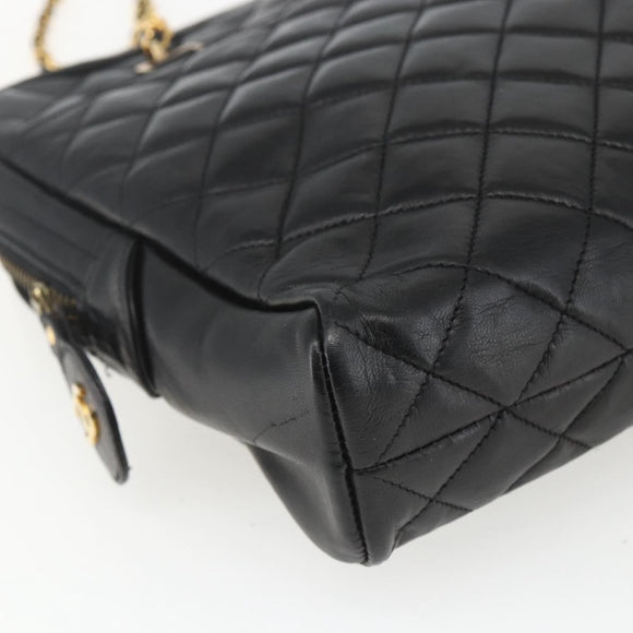 CHANEL Matelasse Chain Shoulder Bag Leather Black Gold CC Auth 161755