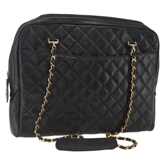 CHANEL Matelasse Chain Shoulder Bag Leather Black Gold CC Auth 161755