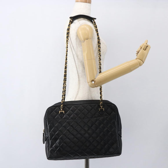 CHANEL Matelasse Chain Shoulder Bag Leather Black Gold CC Auth 161755