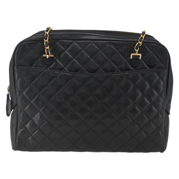 CHANEL Matelasse Chain Shoulder Bag Leather Black Gold CC Auth 161755