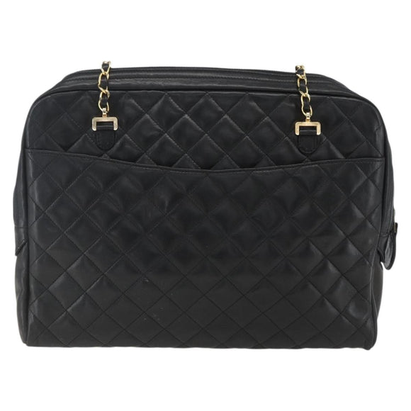 CHANEL Matelasse Chain Shoulder Bag Leather Black Gold CC Auth 161755