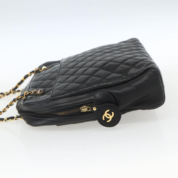 CHANEL Matelasse Chain Shoulder Bag Leather Black Gold CC Auth 161755