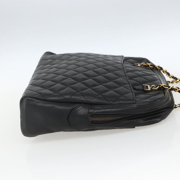 CHANEL Matelasse Chain Shoulder Bag Leather Black Gold CC Auth 161755