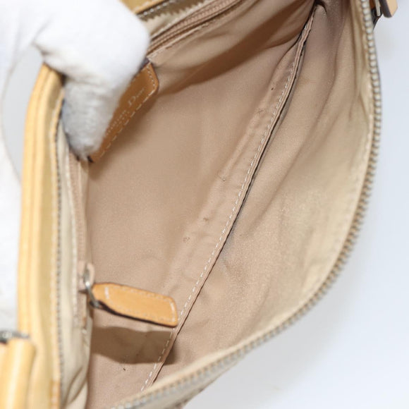 Christian Dior Trotter Canvas Street Chic Shoulder Bag Beige Silver Auth 161759