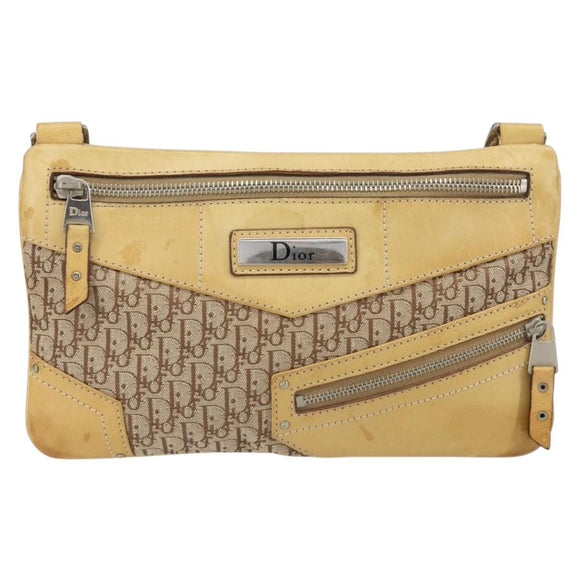 Christian Dior Trotter Canvas Street Chic Shoulder Bag Beige Silver Auth 161759