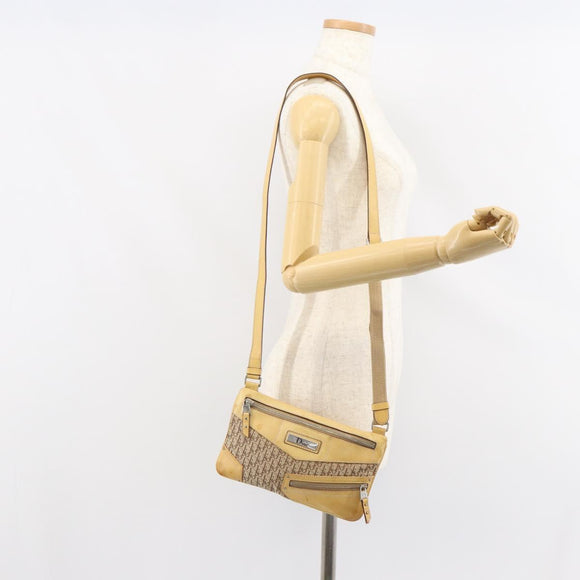 Christian Dior Trotter Canvas Street Chic Shoulder Bag Beige Silver Auth 161759