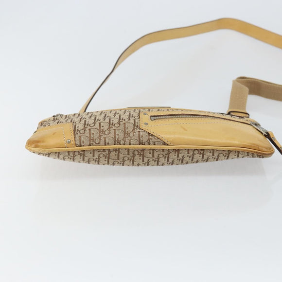 Christian Dior Trotter Canvas Street Chic Shoulder Bag Beige Silver Auth 161759