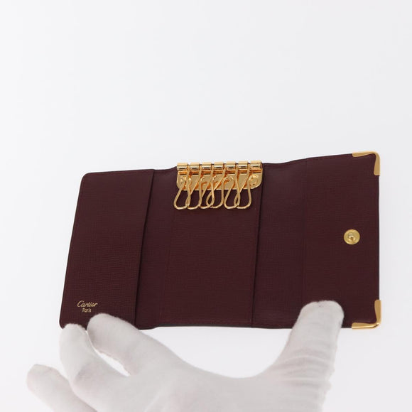 CARTIER Must Line Key Case Leather Bordeaux Gold Auth 161762A