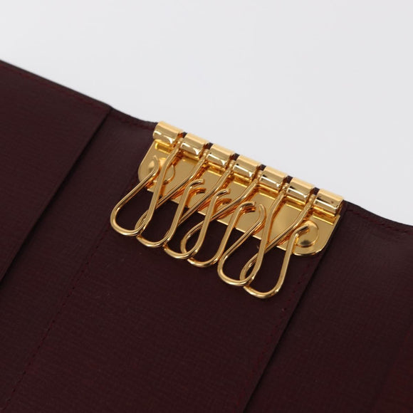 CARTIER Must Line Key Case Leather Bordeaux Gold Auth 161762A