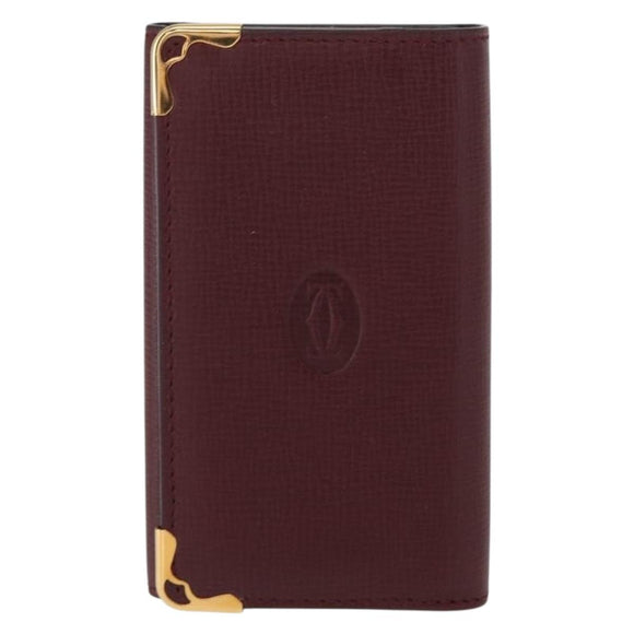 CARTIER Must Line Key Case Leather Bordeaux Gold Auth 161762A