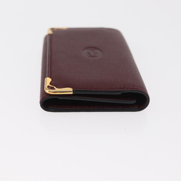 CARTIER Must Line Key Case Leather Bordeaux Gold Auth 161762A