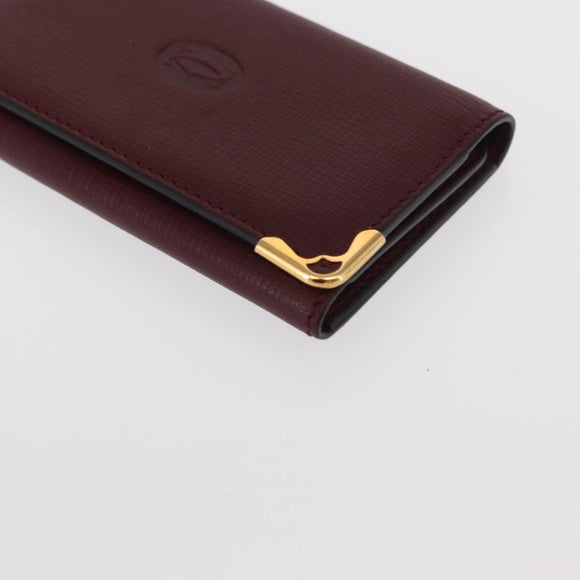 CARTIER Must Line Key Case Leather Bordeaux Gold Auth 161762A