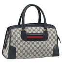 GUCCI GG Supreme Sherry Line Boston Bag PVC Navy Gold Auth 161763-1