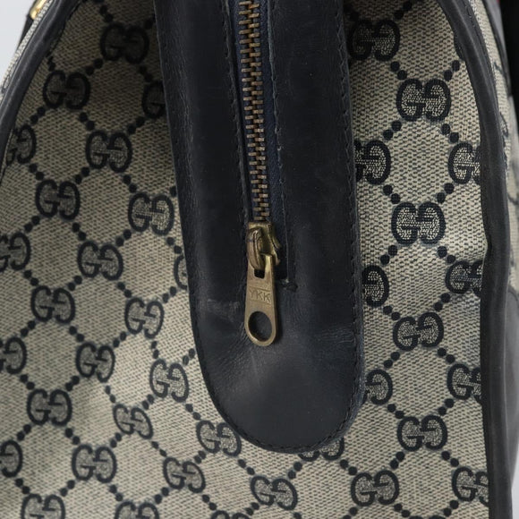 GUCCI GG Supreme Sherry Line Boston Bag PVC Navy Gold Auth 161763