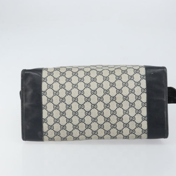GUCCI GG Supreme Sherry Line Boston Bag PVC Navy Gold Auth 161763