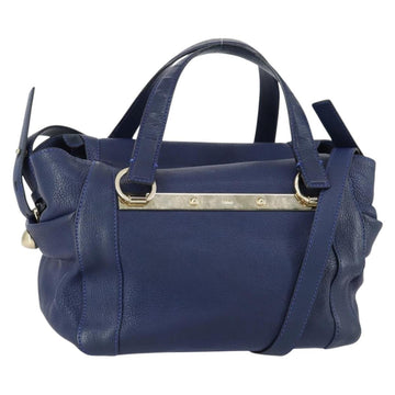 Chloe Bridget Hand Bag Leather 2way Navy Gold Auth 161772