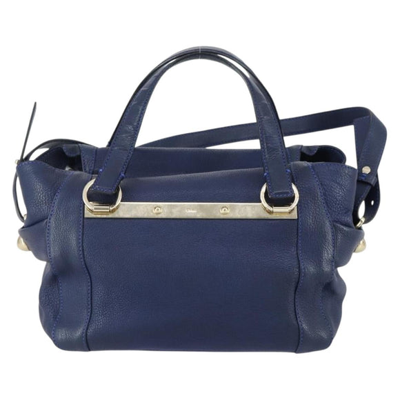 Chloe Bridget Hand Bag Leather 2way Navy Gold Auth 161772