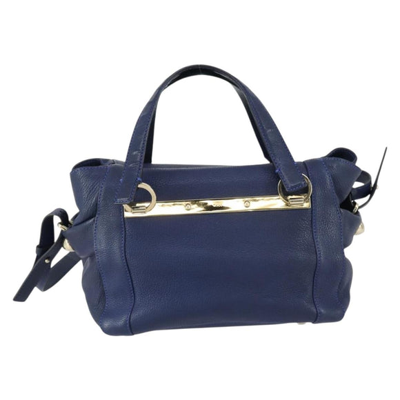 Chloe Bridget Hand Bag Leather 2way Navy Gold Auth 161772