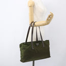 PRADA Tote Bag Nylon Khaki Silver Auth 161778-25
