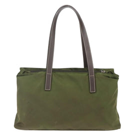 PRADA Tote Bag Nylon Khaki Silver Auth 161778 - 0