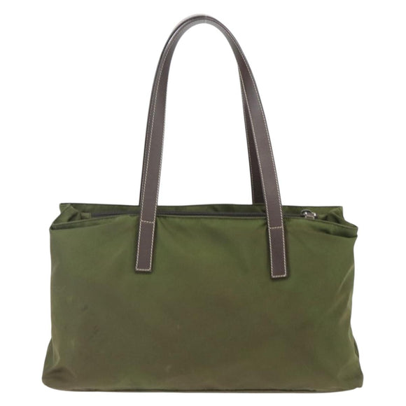 PRADA Tote Bag Nylon Khaki Silver Auth 161778