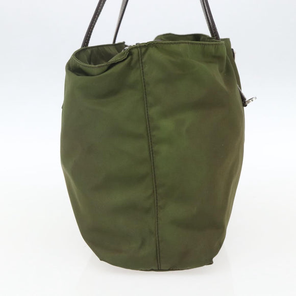 PRADA Tote Bag Nylon Khaki Silver Auth 161778