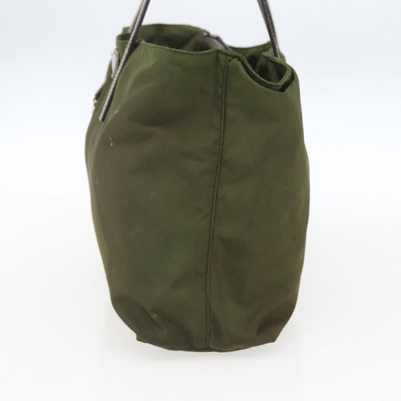 PRADA Tote Bag Nylon Khaki Silver Auth 161778