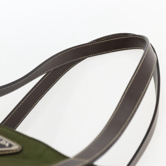 PRADA Tote Bag Nylon Khaki Silver Auth 161778