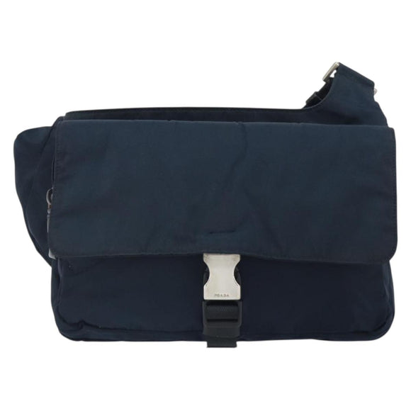 PRADA Shoulder Bag Nylon Navy Silver Auth 161779