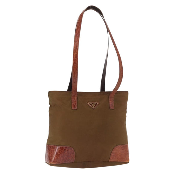 PRADA Tote Bag Nylon Brown Gold Auth 161781