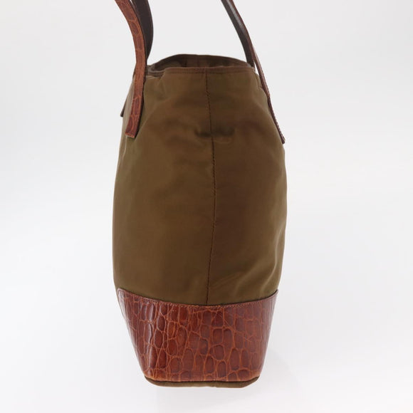 PRADA Tote Bag Nylon Brown Gold Auth 161781