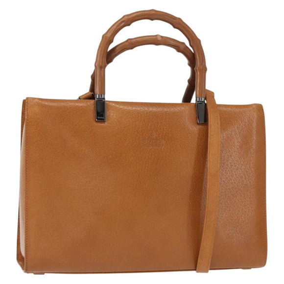 GUCCI Bamboo Hand Bag Leather 2way Brown Silver 002 1035 Auth 161783V