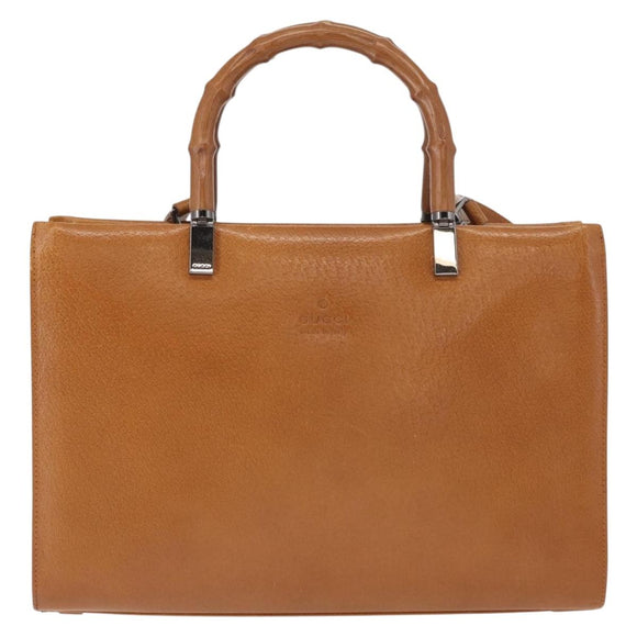 GUCCI Bamboo Hand Bag Leather 2way Brown Silver 002 1035 Auth 161783V