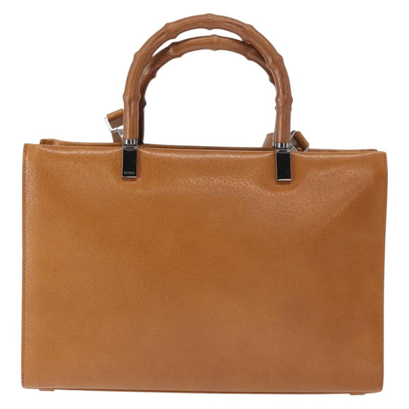 GUCCI Bamboo Hand Bag Leather 2way Brown Silver 002 1035 Auth 161783V