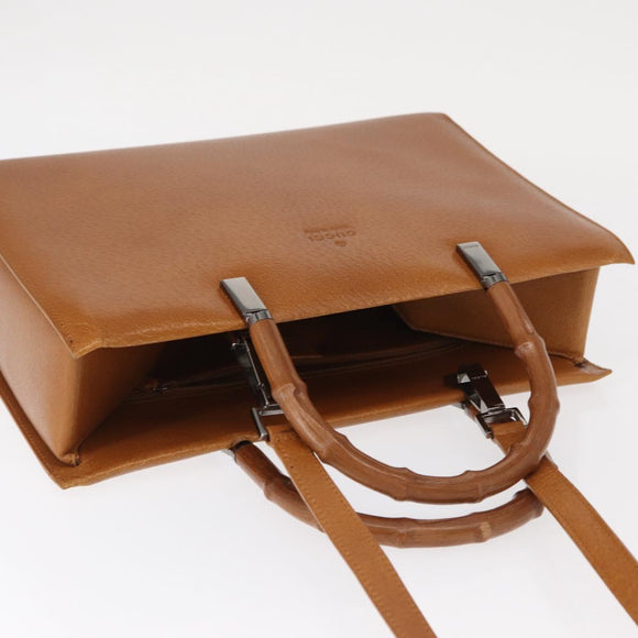 GUCCI Bamboo Hand Bag Leather 2way Brown Silver 002 1035 Auth 161783V
