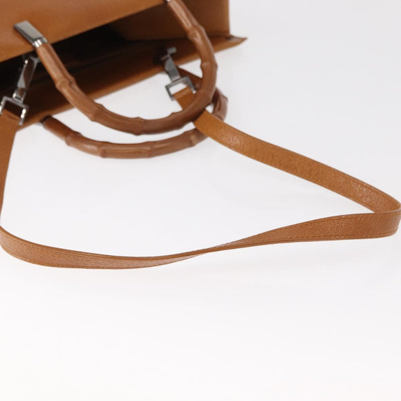 GUCCI Bamboo Hand Bag Leather 2way Brown Silver 002 1035 Auth 161783V