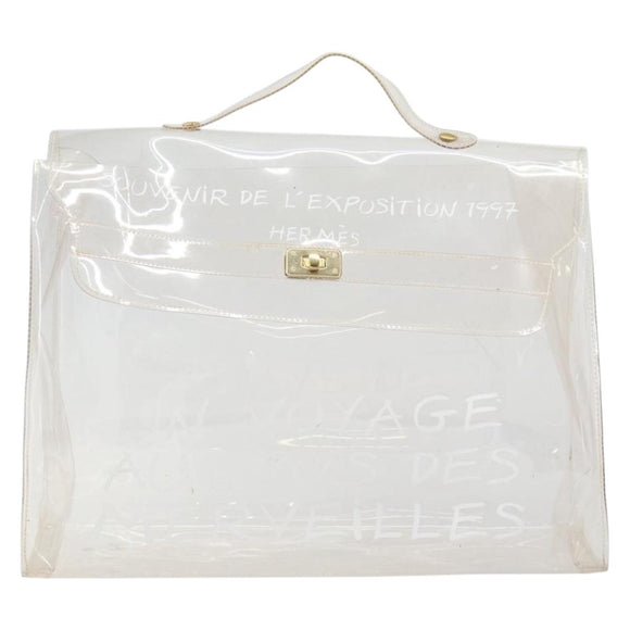 HERMES Vinyl Kelly Hand Bag Vinyl Clear Auth 161786