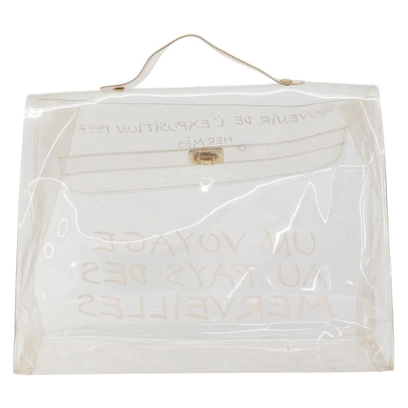 HERMES Vinyl Kelly Hand Bag Vinyl Clear Auth 161786